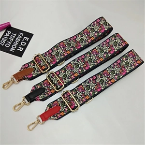 Ethnic style colorful woven guitar strap with leather ends and golden metal hardware hooks