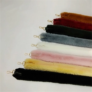 Detailed view of eight colorful plush faux fur replacement straps with gold metal clasps