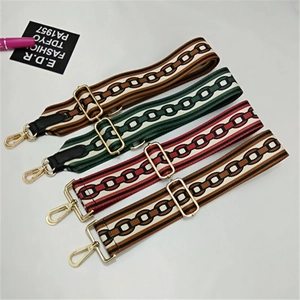 Adjustable wide fabric shoulder straps with retro chain patterns and gold hooks