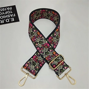 Adjustable vintage floral print wide guitar strap for handbags with gold metal buckles