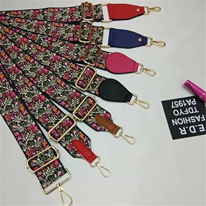 Ethnic style colorful jacquard replacement shoulder straps for crossbody bags with gold hardware
