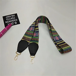 Ethnic style colorful woven guitar bag strap with high-quality gold metal lobster clasps