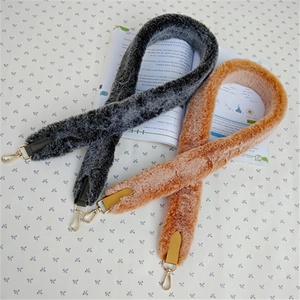 Plush faux rabbit fur replacement shoulder straps in grey and caramel with gold metal clasps
