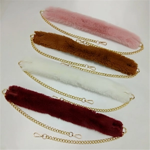 Plush faux fur and gold chain replacement straps for handbags in four assorted colors