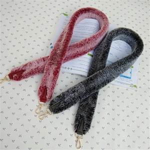 Fashionable faux rabbit fur wide shoulder strap set in red and grey with gold metal clips