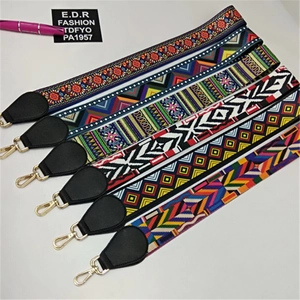 Ethnic bohemian jacquard bag straps with colorful patterns and gold metal lobster clasps