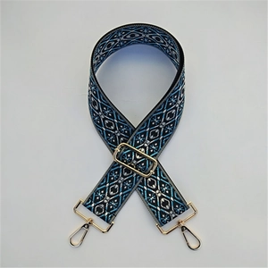 Ethnic geometric pattern wide adjustable replacement strap for crossbody bags with gold hooks