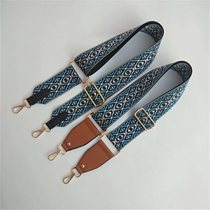 Ethnic style adjustable wide shoulder strap for handbags with geometric jacquard pattern