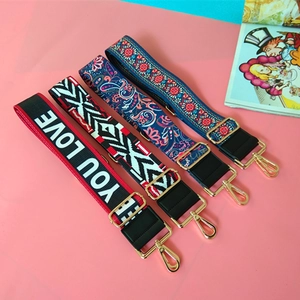 Ethnic Wide Shoulder Bag Strap Replacement With Gold Alloy Buckle Patterned Adjustable Crossbody Strap For Women Handbag