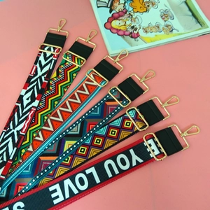 Ethnic style woven wide replacement shoulder straps with gold metal hooks for women bags