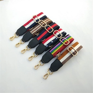 Adjustable wide ethnic style woven replacement shoulder straps with gold metal hooks