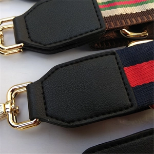 Ethnic style colorful striped replacement shoulder strap with black leather and gold buckles