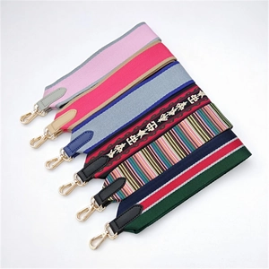 Ethnic style colorful woven guitar shoulder straps for cross-body bags with gold buckles