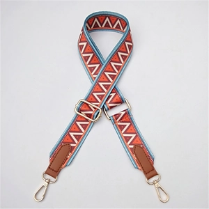 Colorful geometric woven shoulder strap for bags with adjustable gold metal buckles