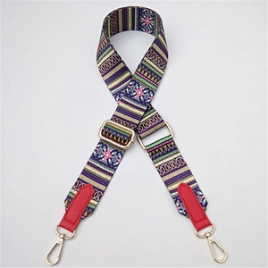 Adjustable bohemian colorful crossbody bag strap with gold metal hooks and ethnic weave pattern