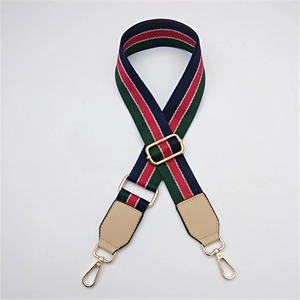 Bandoulière tissée ajustable avec rayures rouges et vertes et crochets dorés