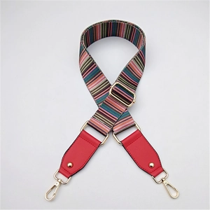 Ethnic style colorful striped adjustable handbag strap with gold metal lobster clasps