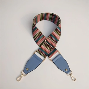 Adjustable wide replacement shoulder strap with colorful stripes and gold metal hooks