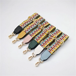 Adjustable ethnic style woven bag straps in six colors with gold metal buckles