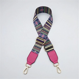 Bandoulière tissée colorée de style ethnique pour sacs avec crochets dorés