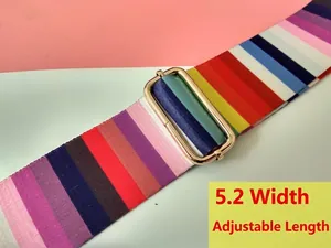 Adjustable 5.2cm wide colorful striped shoulder strap with gold metal buckle
