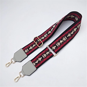 Ethnic embroidery shoulder strap with gold hooks and adjustable buckle for cross-body bags