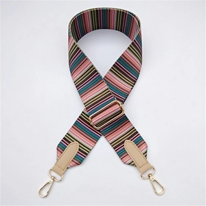 Bandoulière tissée réglable à rayures colorées avec crochets dorés et détails en cuir