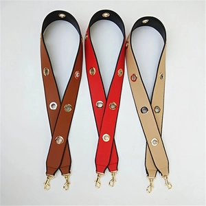 Three PU leather wide bag straps with metal grommets and gold lobster clasps