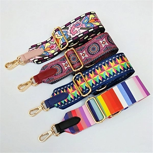 Wide Adjustable Shoulder Strap For Women Handbags Colorful Bohemian Ethnic Style Replacement Bag Strap With Gold Metal Hook