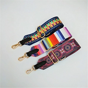 Adjustable wide replacement bag strap with bohemian patterns and gold metal buckles
