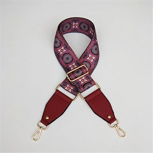 Ethnic style colorful wide replacement shoulder strap with gold metal buckle and leather ends