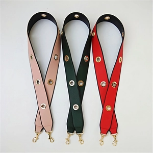 Three colorful PU leather wide shoulder straps with gold eyelets and metal lobster clasps