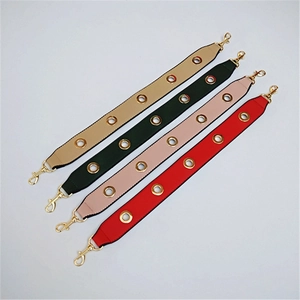 Wide PU replacement bag straps in khaki, green, pink, and red with gold metal eyelets