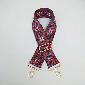 Adjustable bohemian geometric pattern bag strap with golden metal lobster clasps