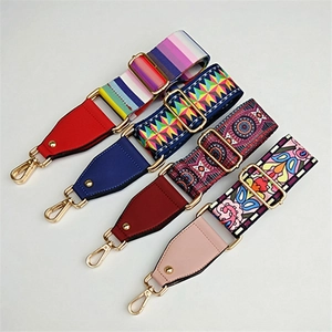 Ethnic style colorful replacement wide shoulder straps for crossbody bags with gold buckles