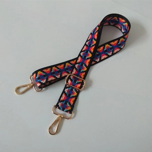 Adjustable wide replacement shoulder strap with colorful pixel geometric pattern and gold clips