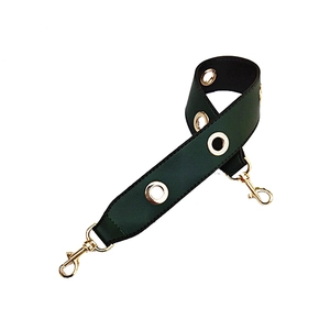 Dark green faux leather wide replacement shoulder strap with gold eyelets and clasps