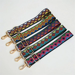 Adjustable Replacement Bag Strap Bohemian Geometric Woven Polyester Shoulder Crossbody Strap With Metal Buckles Women