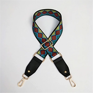 Adjustable wide replacement shoulder strap with colorful geometric pattern and gold hooks