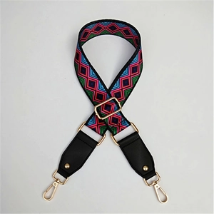 Adjustable wide replacement shoulder strap with colorful geometric diamond pattern