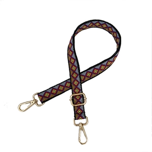 Adjustable retro geometric pattern replacement shoulder strap with gold metal buckles