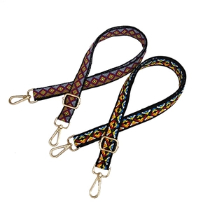 Adjustable wide embroidered guitar style shoulder strap with ethnic geometric patterns