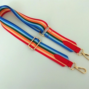 Adjustable rainbow striped shoulder strap for handbags with gold metal lobster clips