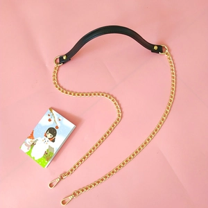Black PU leather replacement shoulder strap with gold metal chain for handbags