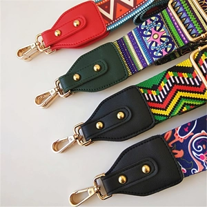 Adjustable wide ethnic style replacement shoulder straps with geometric patterns and gold clips