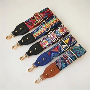 Adjustable Wide Ethnic Style Floral Geometric Bag Strap Replacement Polyester Shoulder Strap For Women Crossbody Bag