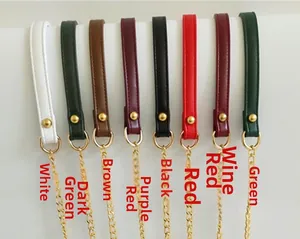 Detail view of multicolored PU leather and gold metal chain straps for shoulder bags
