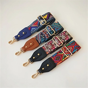 Ethnic style adjustable wide shoulder straps with geometric and floral patterns