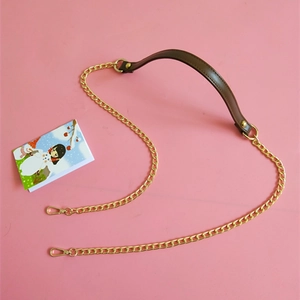 Brown PU leather handle with golden metal chain strap and lobster clasps for handbags