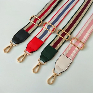 Wide Adjustable Cotton Webbing Striped Replacement Bag Strap For Crossbody Shoulder Handbags With Metal Clasps Jewelry